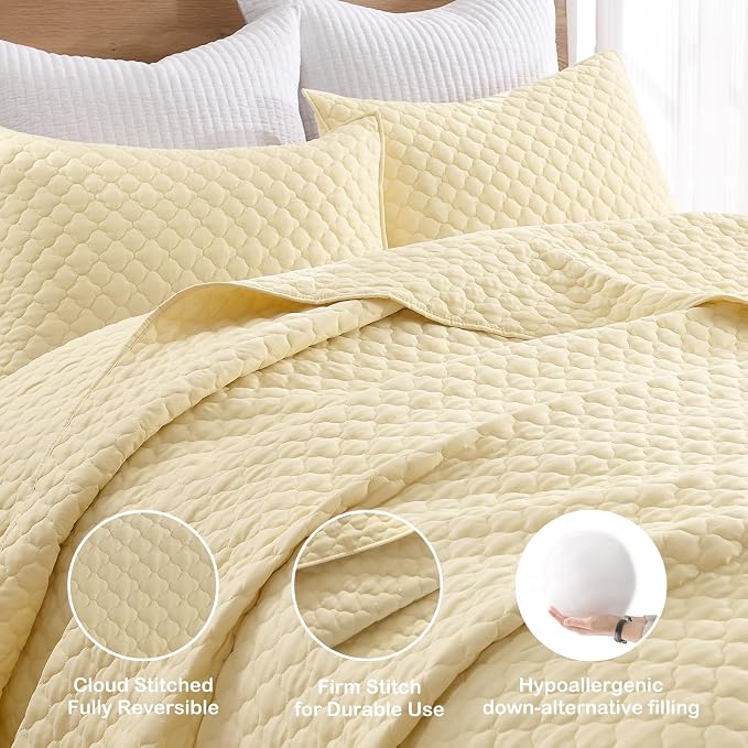 HORIMOTE HOME Quilt Queen Size Light Yellow, Lightweight Quilts - Image 3
