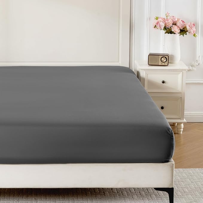 ROSE&RISY Dark Grey Full Fitted Sheet, Soft and Breathable by ROSERISY