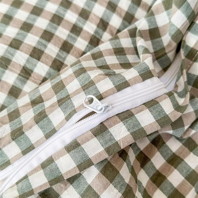 MKXI Sage Green Gingham Duvet Cover Full, 3-Piece Ruffled Bedding Set - Image 7
