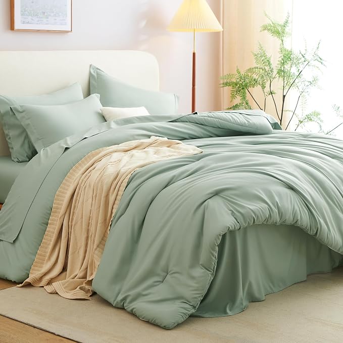 CozyLux Oversized King Comforter Set Sage Green, 7 Pieces Bed in a Bag - Image 8