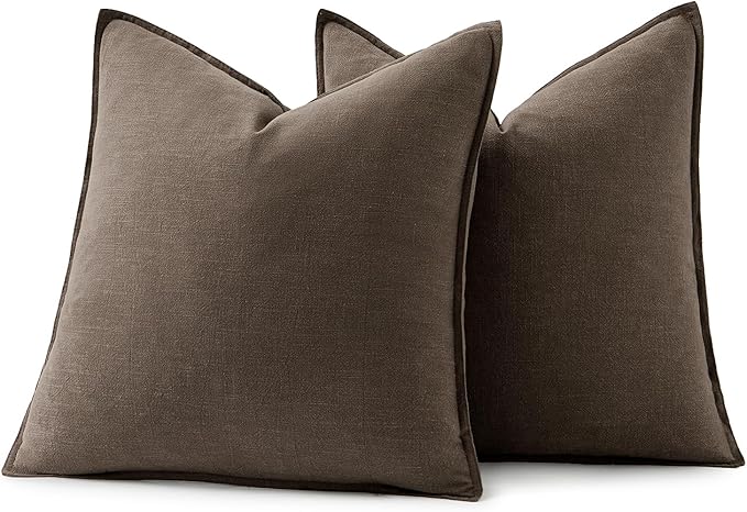 MIULEE Decorative Linen Euro Sham Pillow Covers 24x24 Inch CoffeeBoho Farmhouse - Image 7