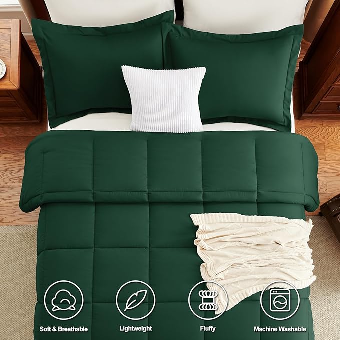 CozyLux Oversized Queen Comforter Set, 3 Pieces Emerald Green 98x98 Box - Image 4