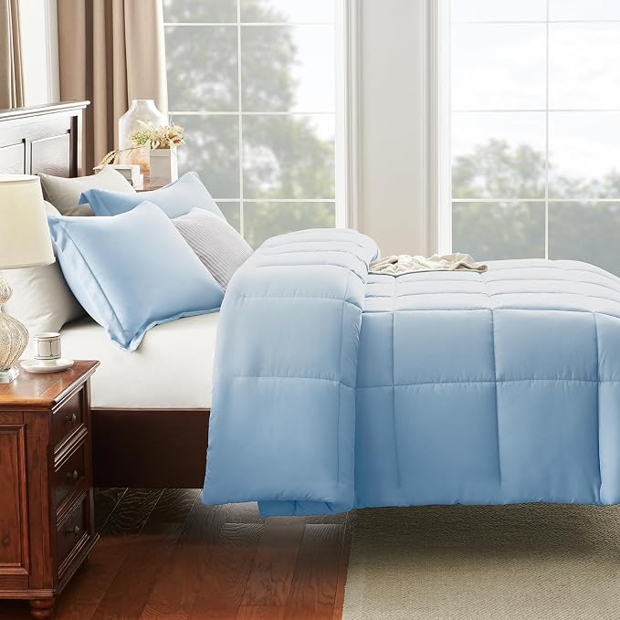 CozyLux Oversized King Comforter Set, 3 Pieces Baby Blue 120x98 Box Stitched - Image 8
