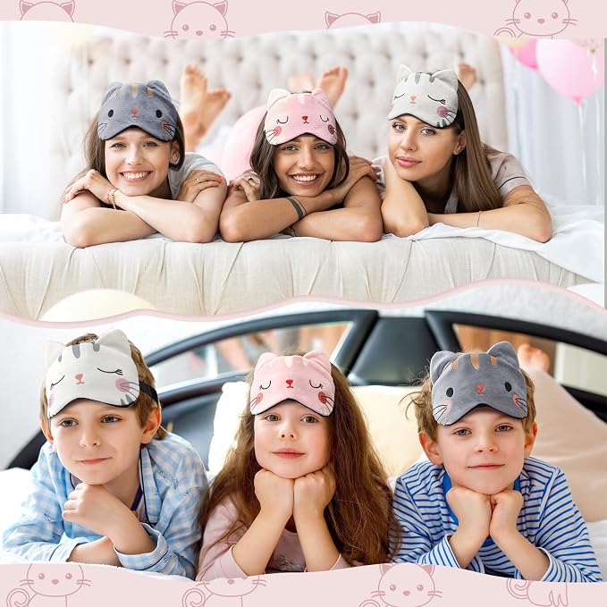Haysandy 3 Pieces Sleep Mask for Kids Girls Cute Cat Sleeping Eye Cover Soft - Image 5