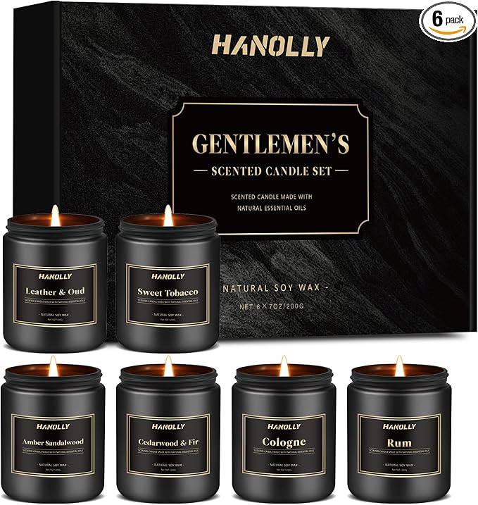 Mens Scented Candle Gift Set, 6 Pack Candles by Hanolly