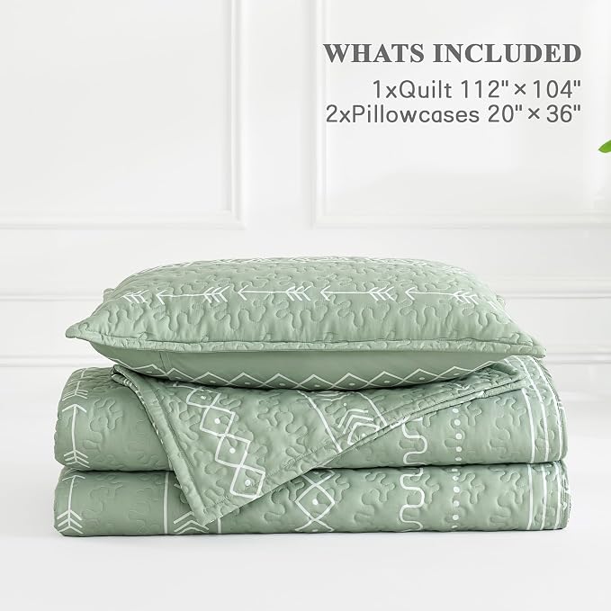 Andency Sage Green California King Quilt Set, 3 Pieces Boho Lightweight Soft - Image 8