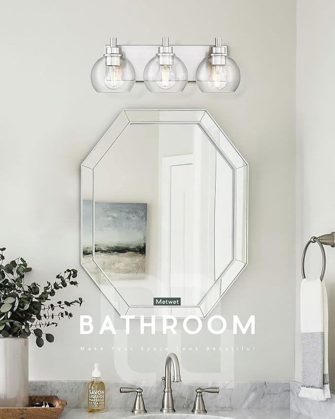Bathroom Light Fixtures, 3-Light Brushed Nickel Vanity Light, Modern Wall - Image 5