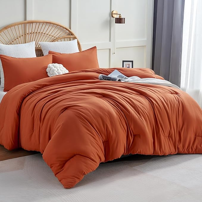 CozyLux Terracotta Queen Comforter Set, 3 Pieces Burnt Orange Rust Solid by CozyLux