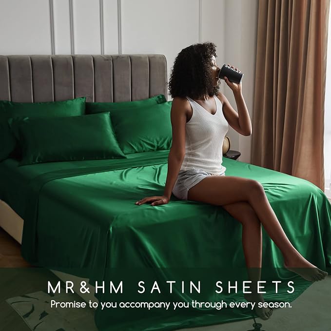 MR&HM Satin Bed Sheets, Twin XL Size Sheets Set - Image 6