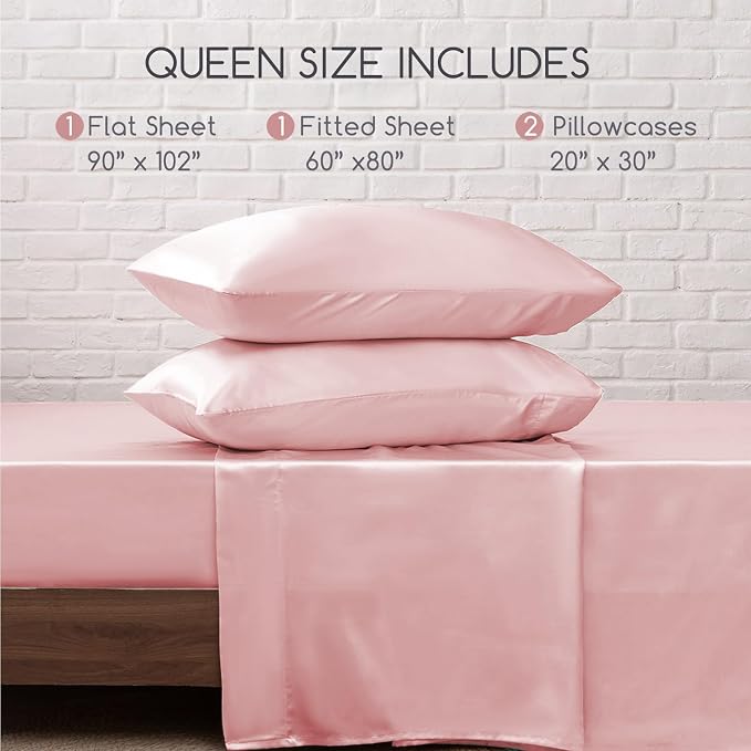 MR&HM Satin Bed Sheets, Queen Size Sheets Set - Image 7
