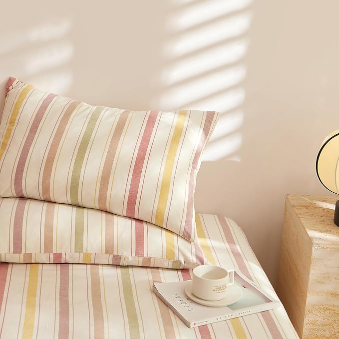 mixinni Vintage Striped Duvet Cover Set Twin, 3-Piece Washed Cotton Bedding Set - Image 7