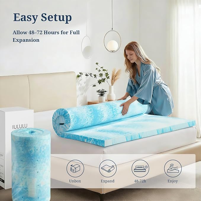 IULULU Twin XL Size Mattress Topper, 2 Inch Gel Memory Foam Topper, Light - Image 5