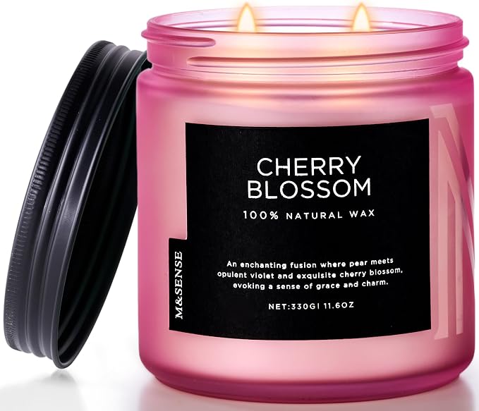M&SENSE Cherry Blossom Home Scented Candles, 11.6oz Natural Soy Wax, Non-Toxic by MSENSE
