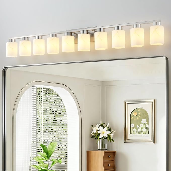 10-Light Bathroom Light Fixtures, Modern Vanity Lights, Brushed Nickel Metal - Image 8