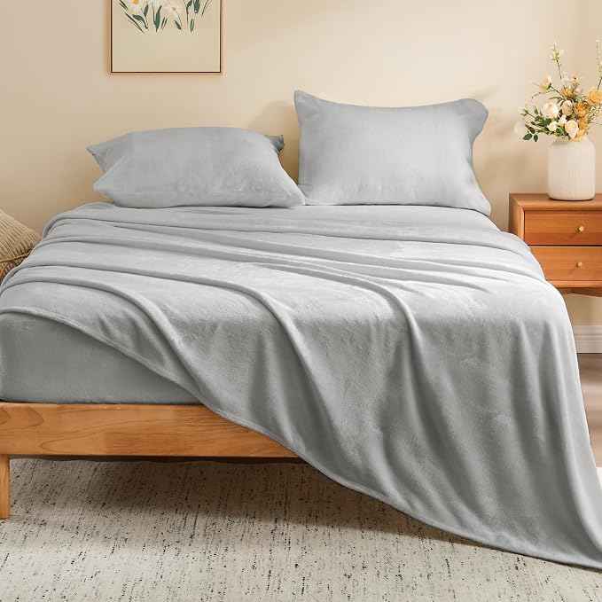 BEDELITE Flannel Sheets King Size Light Grey - Image 2