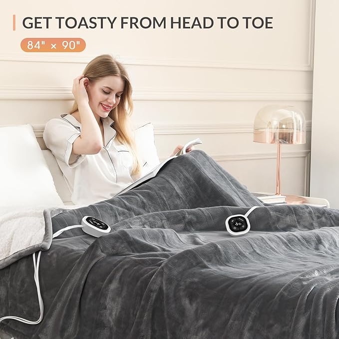 HOMLYNS LuxeHeat Heated Blanket Electric Blanket Queen Size, Soft Flannel - Image 3