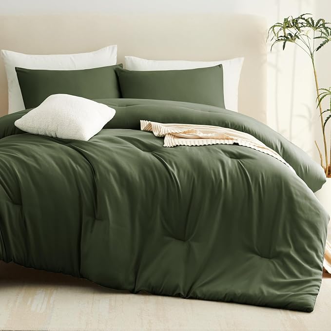 CozyLux Twin Comforter Set Olive Green, 2 Pieces Twin Extra Long Solid - Image 8