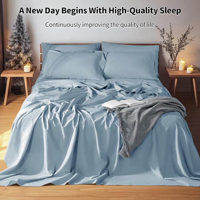 LBRO2M 100% Pure Linen Sheet Set Deep Pocket Up to 16" Bed Sheets Sets - Image 6