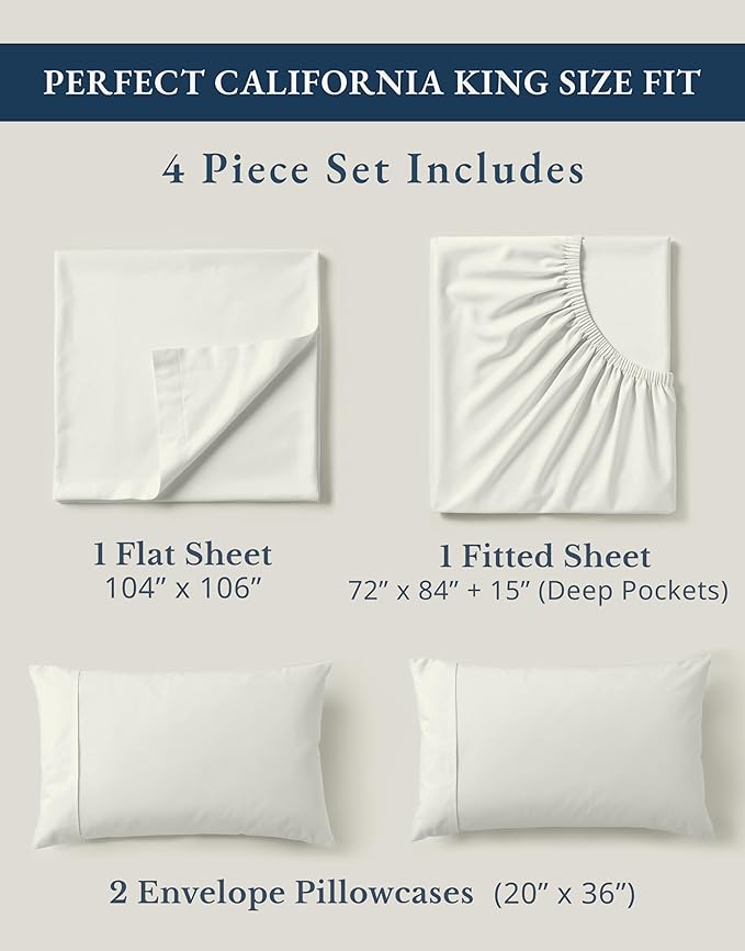 LANE LINEN 100% Organic Cotton California King Sheets Set, 4-Piece Pure Organic - Image 4