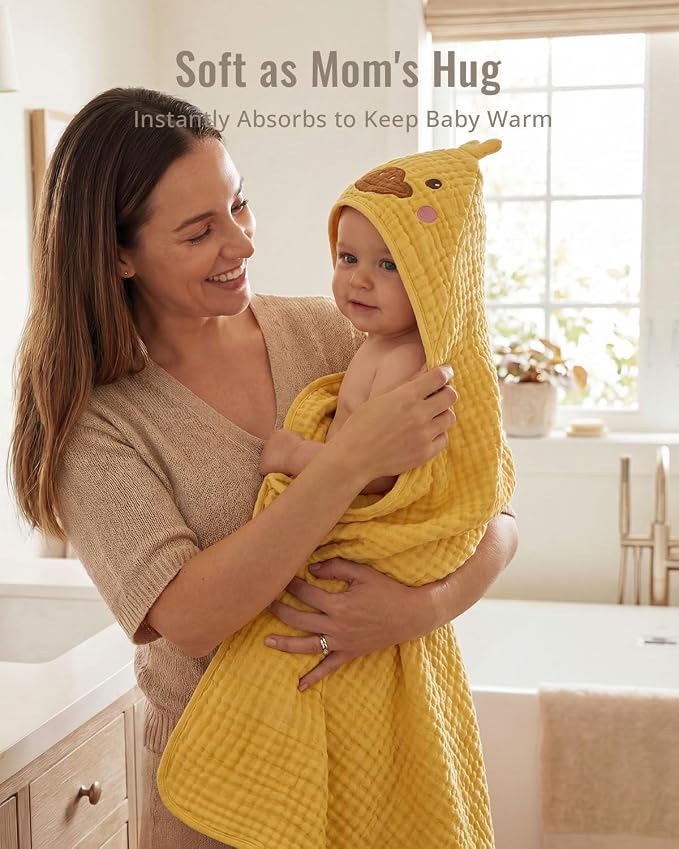 Blissful Diary Muslin Baby Hooded Towel 1 Pack, Soft & Absorbent Bath Towel - Image 4