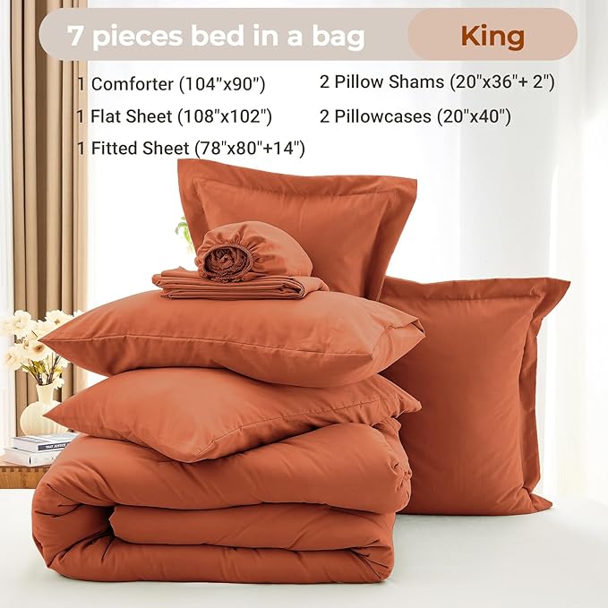 MUXHOMO 7 Pieces King Comforter Set, Soft Bed in a Bag King Size, All Season - Image 4