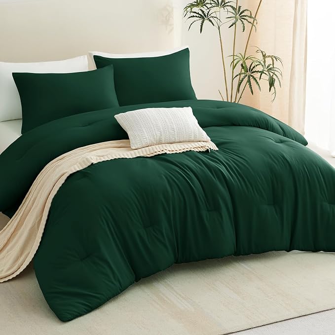 CozyLux Twin Comforter Set Emerald Green, 2 Pieces Twin Extra Long Solid - Image 9