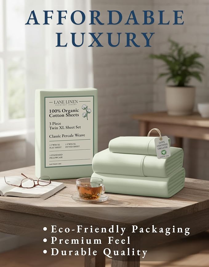 LANE LINEN 100% Mercerized Organic Cotton Twin XL Sheets Set, Soft & Comfy - Image 8