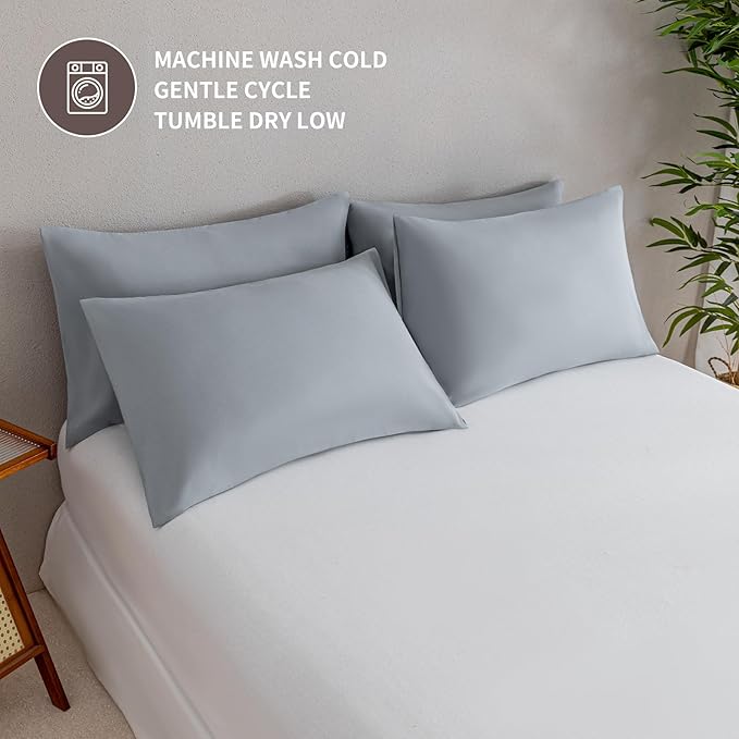 MINIPANDA Light Grey Pillowcases Set of 4 King Size- Gray Pillow Cases Super - Image 5