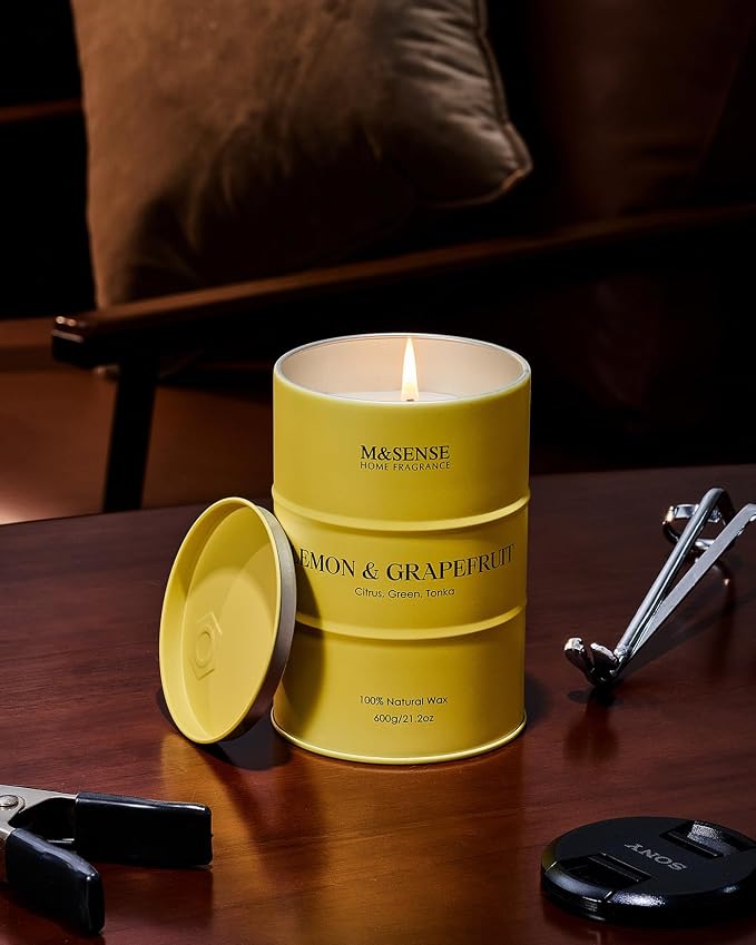 M&SENSE Lemon Candle Large for Home Scented, Lemon Soy Candles 21.2oz 120 Hour - Image 4