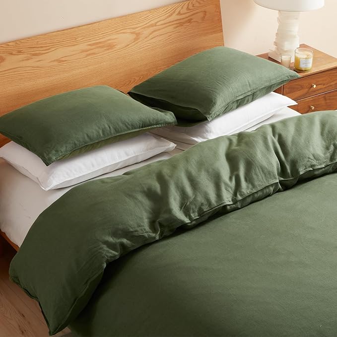 DAPU 100% Linen Olive Green Duvet Cover Set - Image 5