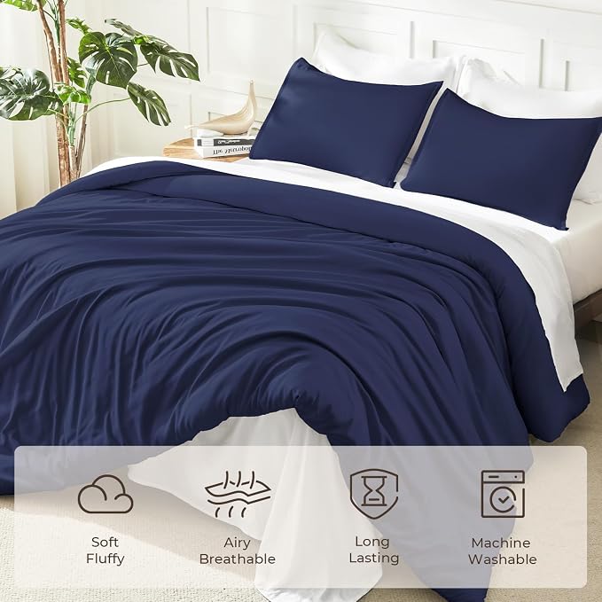 Litanika Comforters Navy Blue Oversized King Size, 3 Pieces Lightweight Solid - Image 3