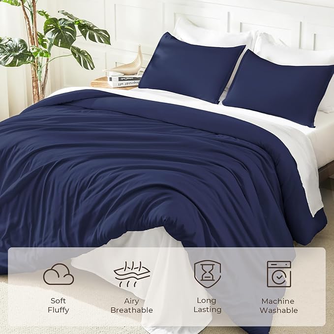 Litanika Navy Blue Comforter Set King Size, 3 Pieces Lightweight Solid Bedding - Image 3