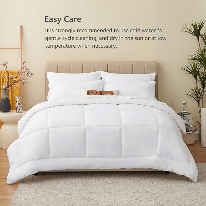 CozyLux Twin XL Comforter Set White, 5 Pieces Twin Extra Long Bed in a Bag - Image 4