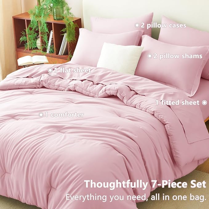CozyLux King Size Comforter Set Pink, 7 Pieces Bed in a Bag King Comforter Set - Image 7