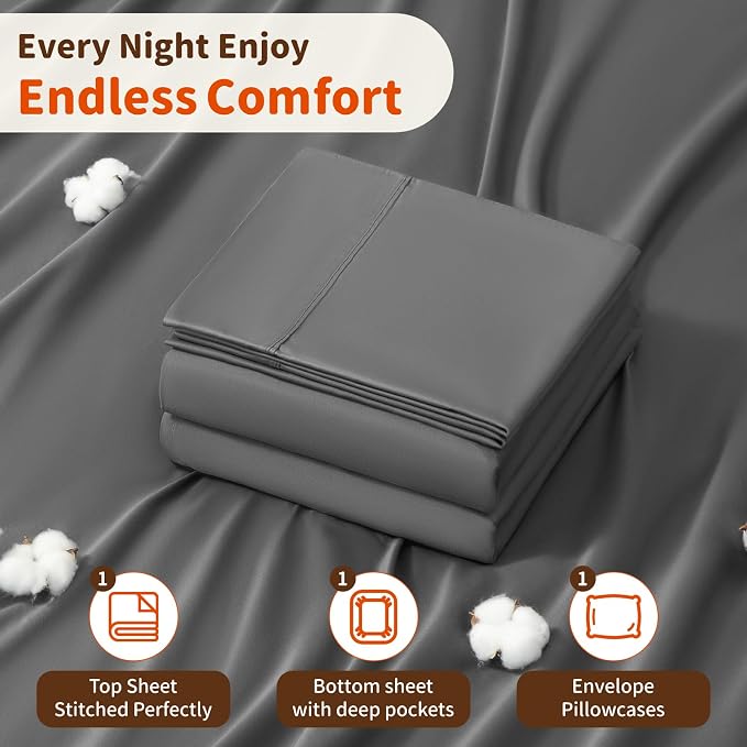 LBRO2M 1000 Thread Count 100% Egyptian Cotton Sheets Set Twin XL, 3 Piece Sets - Image 5