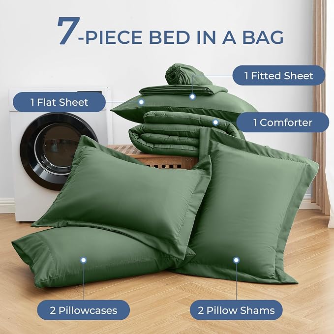 Sasttie Full Size Comforter Sets, 7 Pieces Bed in a Bag Full, Complete Bedding - Image 6