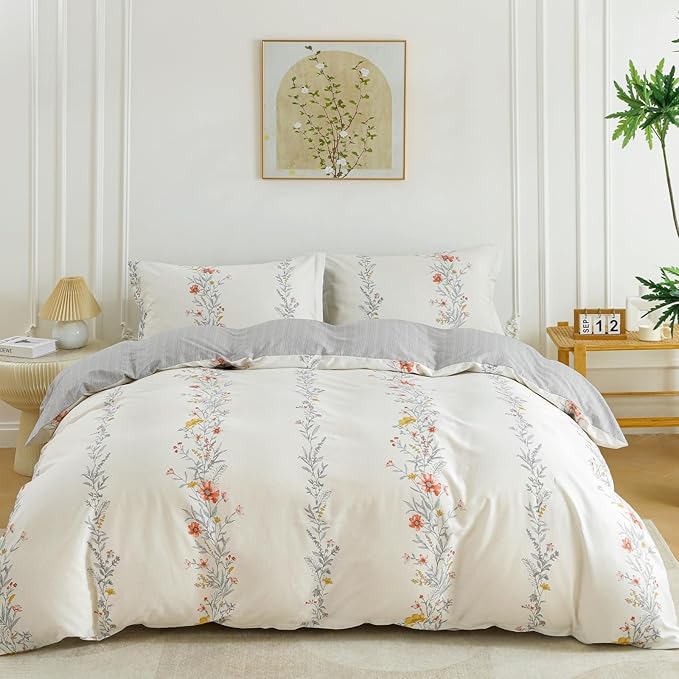 OAITE Duvet Cover Set Queen Size Floral Pattern Ultra Soft 100% Cotton Duvet by OAITE