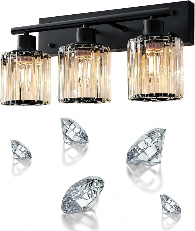 Vanity Light, 3-Light Modern Crystal Black Bathroom Light - Image 5
