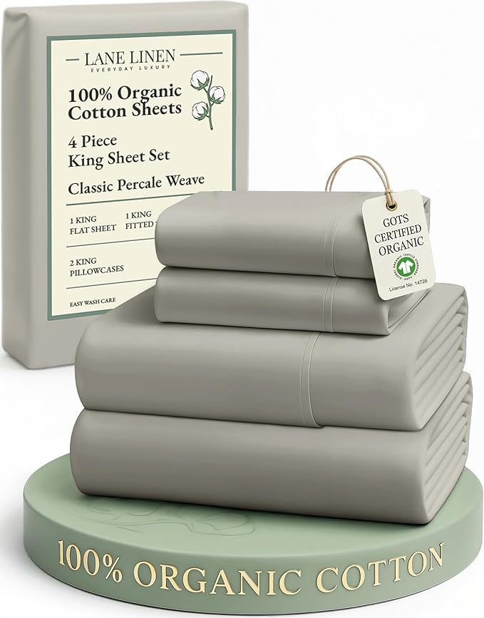 LANE LINEN 100% Organic Cotton King Sheet Set, Soft & Comfy Percale Eco by LaneLinen