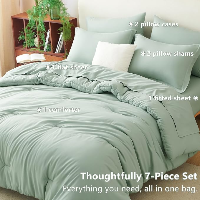 CozyLux King Comforter Set Sage Green, 7 Pieces Bed in a Bag, Bedding Comforter - Image 6