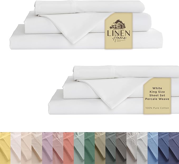 Linen Home 100% Cotton Percale Sheet Set Pack of 2, King Size, Deep Pocket by LINENHOME