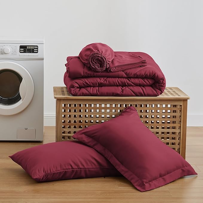 Love's cabin Twin XL Comforter Set Burgundy, 5 Pieces Twin XL Bed in a Bag - Image 6