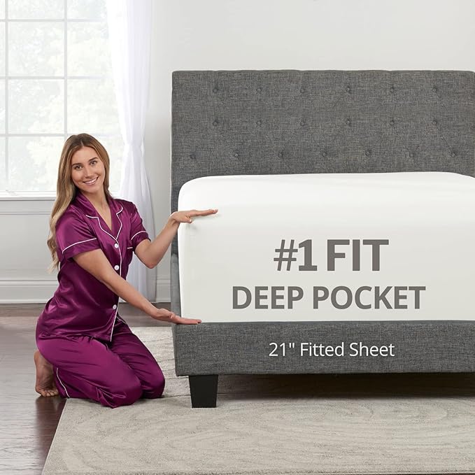 Deep Fitted Sheets King – King Size Fitted Sheet Only Deep Pocket – 21” King by DeaLuxeBedding