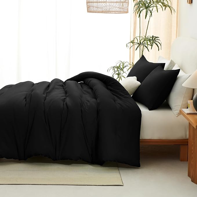 CozyLux Super King Plus Comforter Set Black, 3 Pieces 128x120 Solid Breathable - Image 8