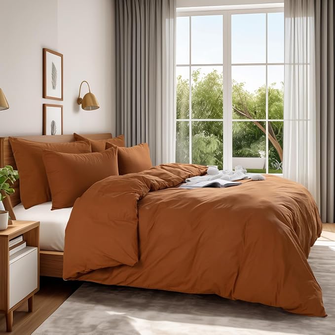 NEXHOME PRO Terracotta Burnt Orange Duvet Cover Set King Size Linen Textured - Image 2
