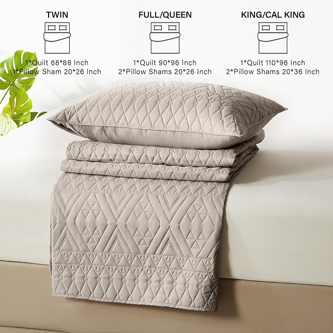 akkialla Full/Queen Quilt Set, Taupe Lightweight Microfiber Bedspread Coverlet - Image 7