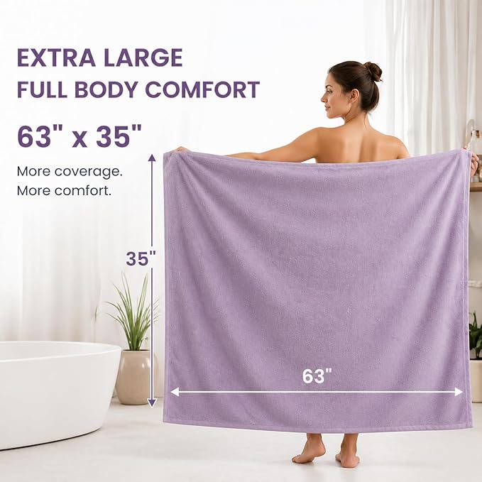 SEISSO 2 Pack Extra Large Bath Towels 63"x35", Bath Sheets - Image 2