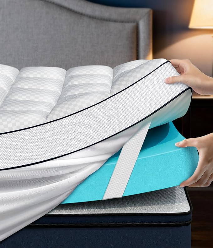 Dual Layer 4 Inch Memory Foam Mattress Topper King Size, Mattress Pad Cover by Panyu