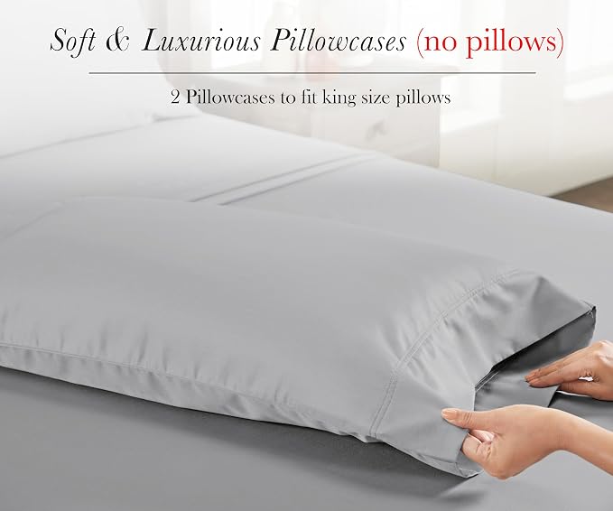 King Size Pillowcase Egyptian Cotton Set of 2, Sateen Weave, Soft and - Image 4
