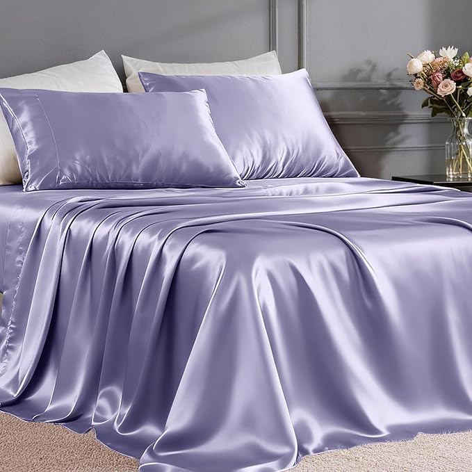 FreshCulture Satin Sheets Queen Size Bed Set- 4 Piece Luxury Soft Silky Queen by FreshCulture